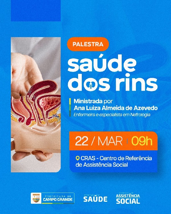 Saúde dos rins será tema de palestra na próxima sexta-feira(22)
